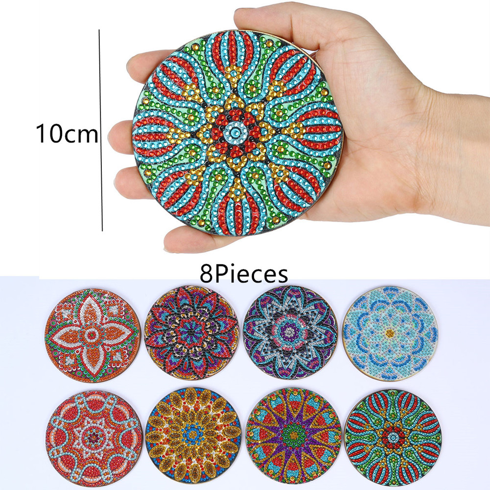 DIY Diamond Coasters for Drinks, YEESAM ART 5D Diamond Painting Coasters  Kits with Holder, Diamond Art Coasters to Make Set of 8 with Absorbent Cork  Base for Cups Mugs Glass 